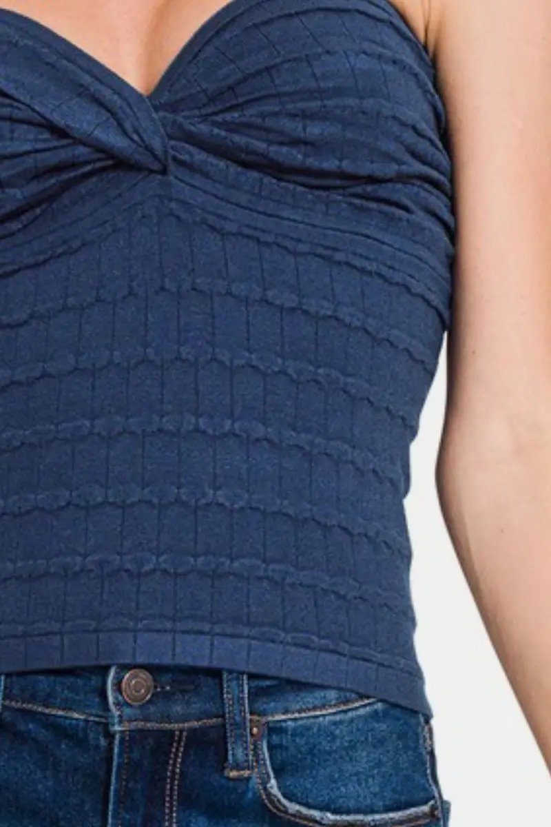 Zenana Ruched Twisted Sweetheart Neck Top for Women - Love Salve